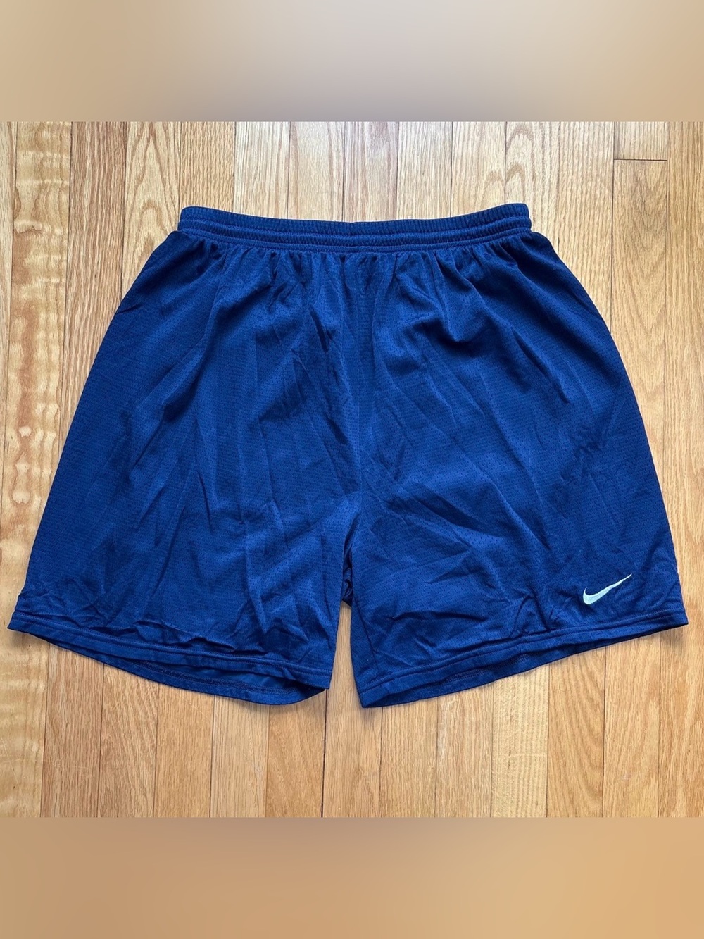 Vintage 90s Nike Men's Mesh Running Shorts Swoosh XL X-Large Navy Blue
